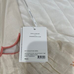 Zimmermann Cream and Pink Scallop Midi Dress